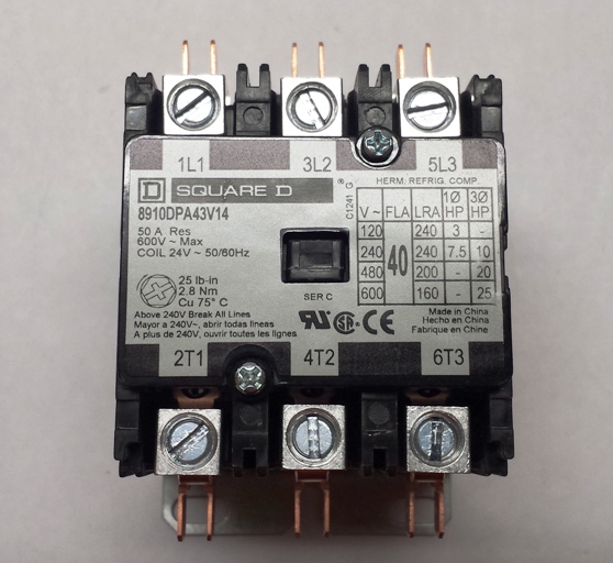 Contactor, 40 amp;  3-Pole; 24v