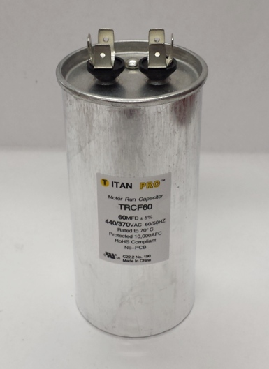 TITAN PRO Run Capacitor 60 MFD 440/370 Volt Round  (TRCF60)