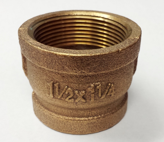 1-1/2" x 1-1/4" Reducing Bronze Coupling - FNPT. No Lead.