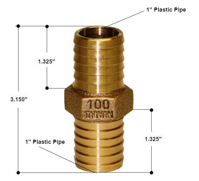 1" x 1" No-Lead Bronze Couplings.. Plastic Pipe to Plastic Pipe with Hex.