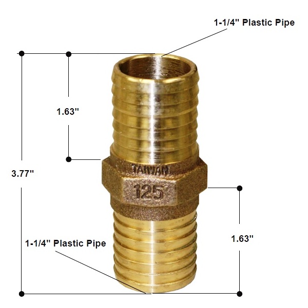 1-1/4" x 1-1/4"  No-Lead Bronze Couplings.. Plastic Pipe to Plastic Pipe with Hex.