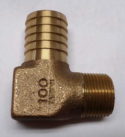 1" x 3/4" Red Brass Hydrant Elbows.. Plastic Pipe to Male Iron Pipe (MIP)..