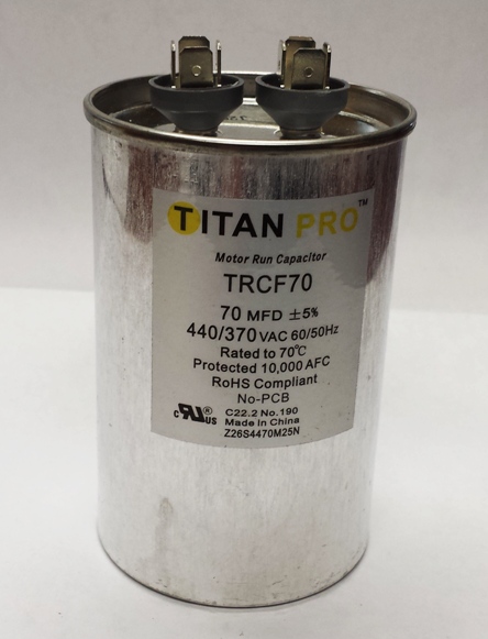 TITAN PRO Run Capacitor 70 MFD 440/370 Volt Round. 26C111